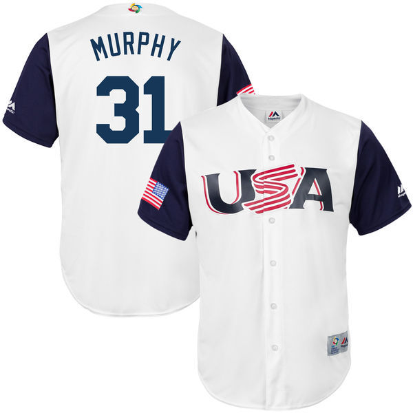 customized Men USA Baseball #31 Daniel Murphy Majestic White 2017 World Baseball Classic Replica Jersey->->MLB Jersey